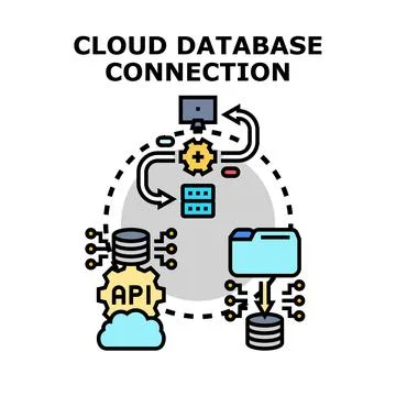 Cloud database connection and data processing concept 库存插图