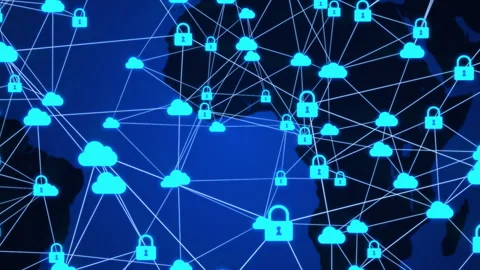Cloud database cybersecurity, global defence concept background Stock Footage 244340045