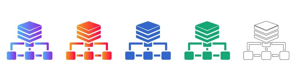 Cloud Database Data Management System Icon Set Illustrazione stock