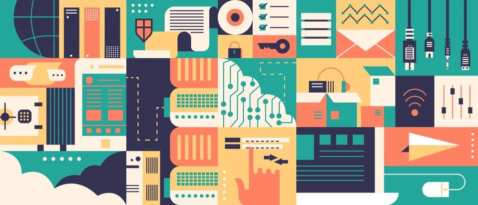 Cloud database flat background Stock Illustration