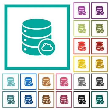 Cloud database flat color icons with quadrant frames Stock Illustration