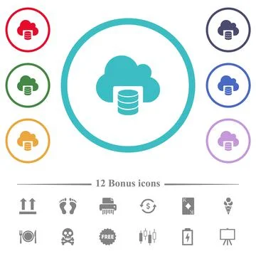 Cloud database flat color icons in circle shape outlines Ilustración de archivo