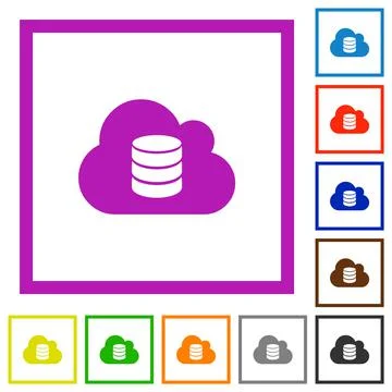 Cloud database flat framed icons Stock Illustration