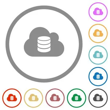 Cloud database flat icons with outlines Illustrazione stock