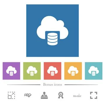 Cloud database flat white icons in square backgrounds Ilustración de archivo