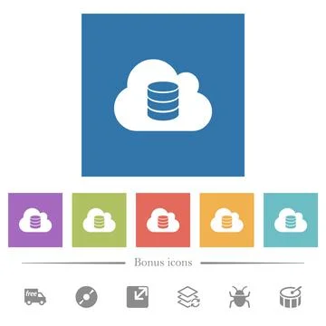 Cloud database flat white icons in square backgrounds Stock Illustration