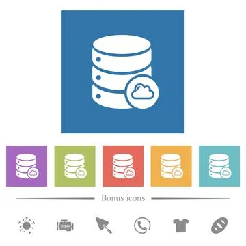 Cloud database flat white icons in square backgrounds Stock Illustration