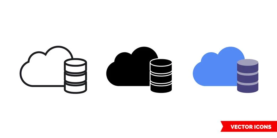 Cloud database icon of 3 types color, black and white, outline. Isolated vect イラスト素材