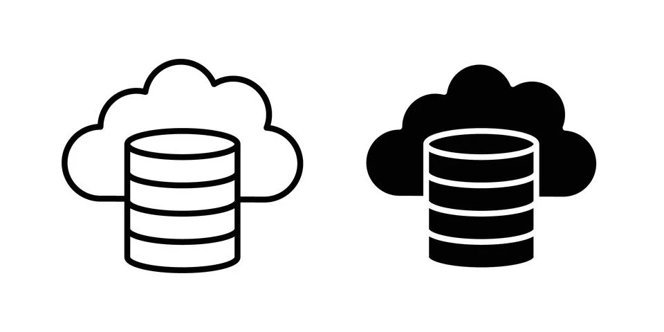 Cloud database icon solid, line, and editable vector set. Stockillustratie