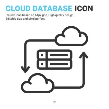 Cloud database icon vector with outline style isolated on white background Illustrazione stock