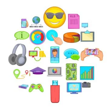 Cloud database icons set, cartoon style Stock Illustration