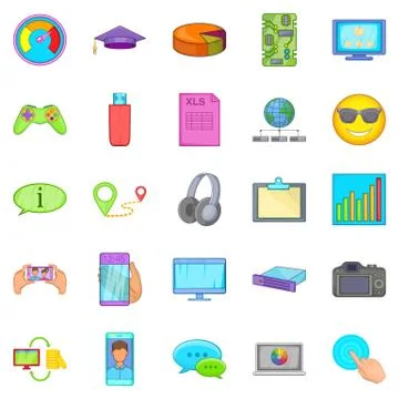 Cloud database icons set, cartoon style Stock Illustration