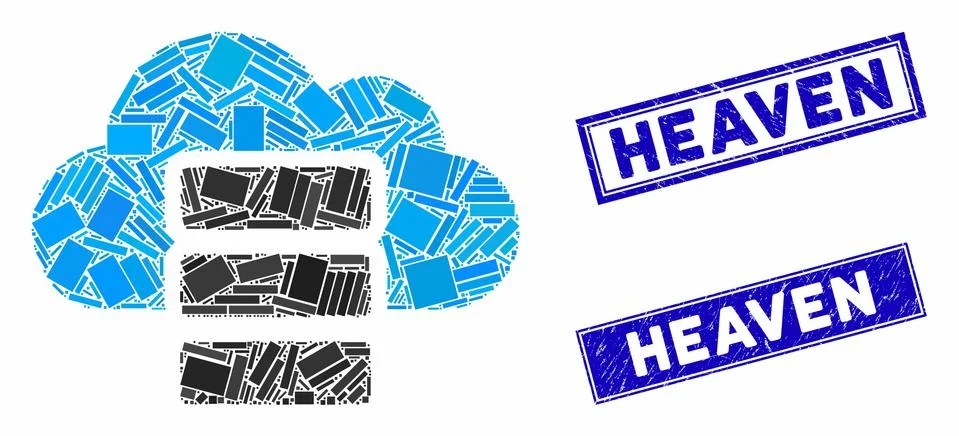 Cloud Database Mosaic and Grunge Rectangle Watermarks Stock Illustration
