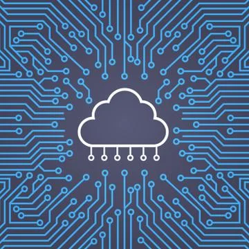 Cloud Database Over Computer Chip Moterboard Background Data Center System Stockillustratie