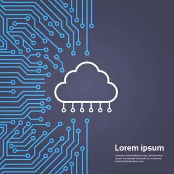 Cloud Database Over Computer Chip Moterboard Background Data Center System Stock Illustration