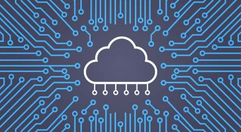Cloud Database Over Computer Chip Moterboard Background Data Center System Stockillustratie