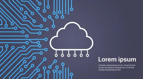 Cloud Database Over Computer Chip Moterboard Background Data Center System Stock Illustration