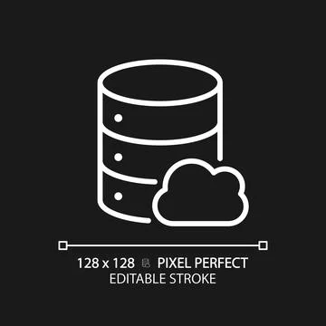 Cloud database pixel perfect white linear icon for dark theme Illustrazione stock