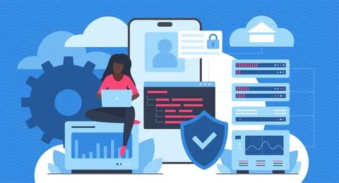 Cloud Database Security Mobile Phone Concept Stock Illustration