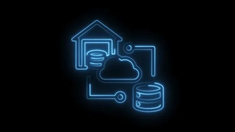 Cloud database storage concept digital warehouse with neon light effect ani.. Stock Footage 346003588