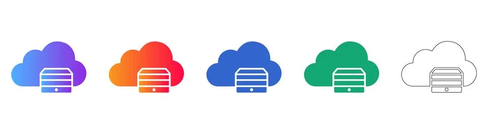 Cloud Database Storage Icons Computing and Data Hosting Symbols Illustrazione stock