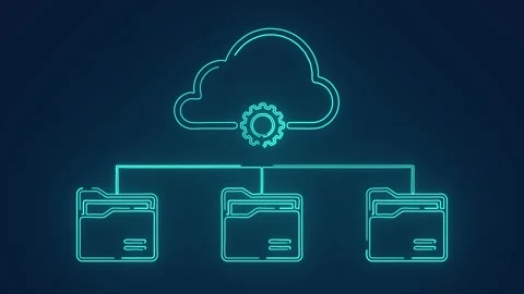 Cloud database storage management from cloud data centers technology animation Stock Footage 264961036