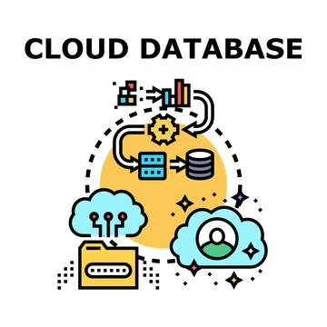 Cloud database storing computing data information concepts Stock Illustration