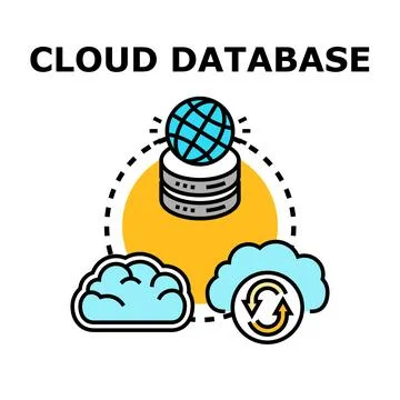 Cloud database storing computing data globally with syncing Illustrazione stock