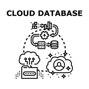 Cloud database storing computing data information concepts Stock Illustration