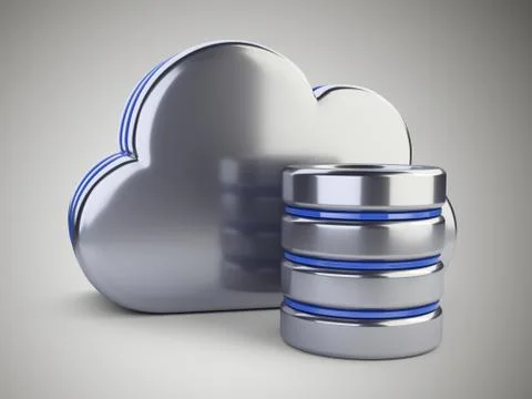 Cloud with database symbol. Computing and storage concept on a grey backgroun Stock Illustration