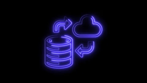 Cloud database synchronization neon style animation illustrating data transfer Stock Footage 322973852