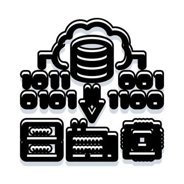 Cloud database transferring binary data to network servers Stock Illustration