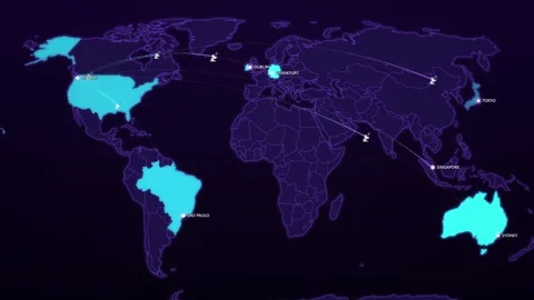 Cloud Datacenter Regions on Cyber Map Stock Footage 341360810