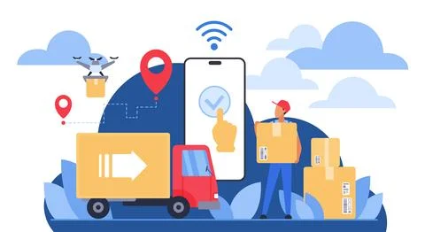 Cloud Delivery Logistics with Mobile Tracking Concept Stock Illustration