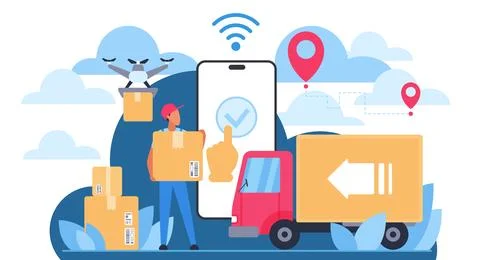 Cloud Delivery Service Mobile App Vector Illustrazione stock