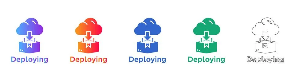 Cloud Deployment and Data Transfer Icon Set Illustrazione stock