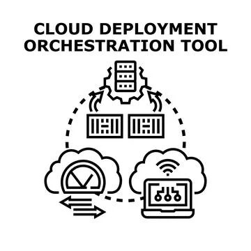 Cloud deployment orchestration tool automating infrastructure Stock Illustration