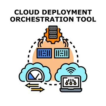 Cloud deployment orchestration tool automating infrastructure Stock Illustration