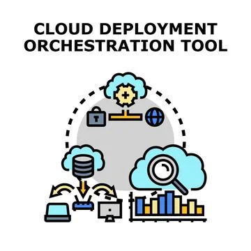Cloud deployment orchestration tool concept illustration Ilustração Stock
