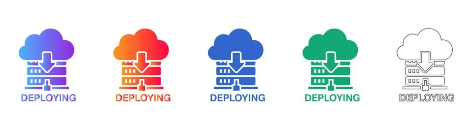 Cloud Deployment Server Data Transfer Icon Set イラスト素材