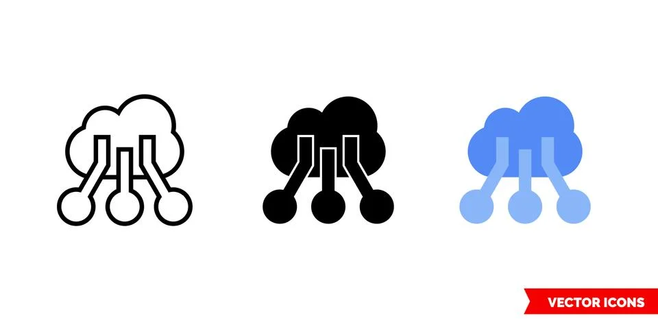 Cloud development icon of 3 types color, black and white, outline. Isolated v 스톡 일러스트
