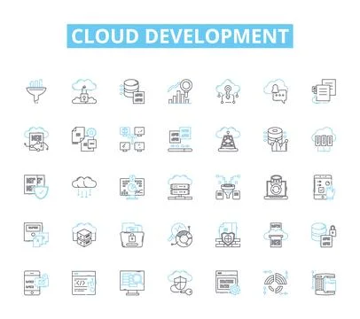 Cloud development linear icons set. Scalability, Virtualization, Automation Stock Illustration