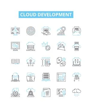 Cloud development vector line icons set. Cloud, Development, Platform Stock Illustration
