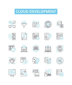 Cloud development vector line icons set. Cloud, Development, Platform Stock Illustration