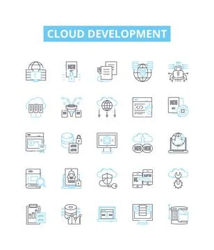 Cloud development vector line icons set. Cloud, Development, Platform Stock Illustration