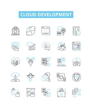 Cloud development vector line icons set. Cloud, Development, Platform Stock Illustration