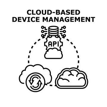 Cloud device management system api integration synchronizing Stock Illustration