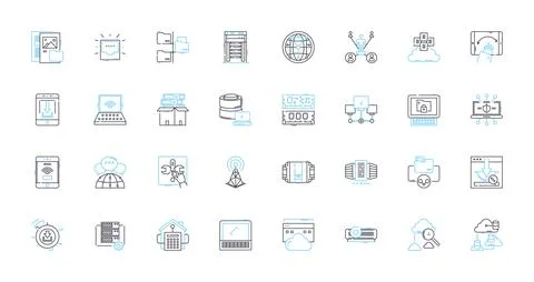 Cloud devices linear icons set. Storage, Computing, Mobility, Efficiency Stock Illustration