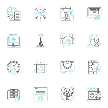 Cloud devices linear icons set. Storage, Computing, Mobility, Efficiency Illustrazione stock
