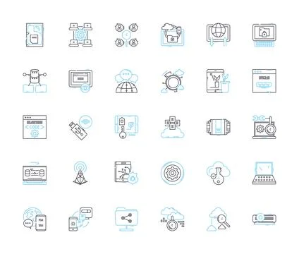 Cloud devices linear icons set. Storage, Computing, Mobility, Efficiency Stock Illustration